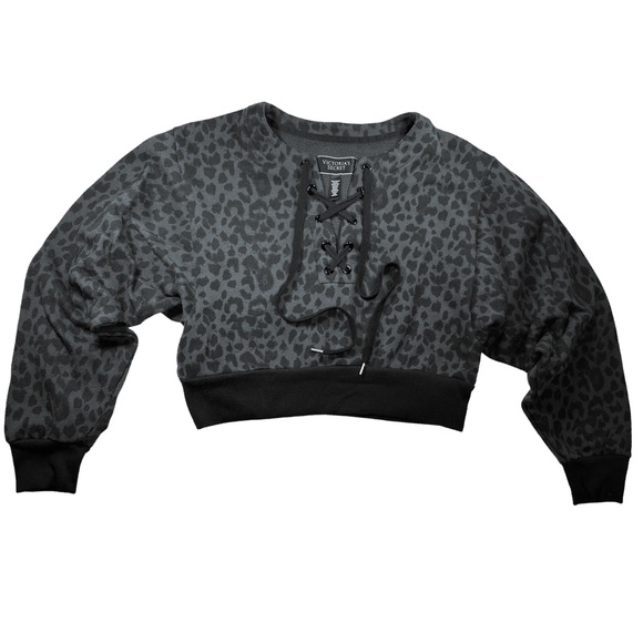 Victoria’s Secret Leopard Print Cropped Lace-Up Sweatshirt Pullover [TOP ONLY] - Picture 2 of 7